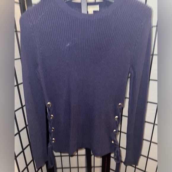 Michael By Michael Kors Purple Tunic Sweater with Side Ties Gold Embellishments - Picture 5 of 6